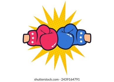 Vector vintage emblem for a boxing with red and blue gloves. Vector retro poster for boxing with gloves.