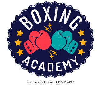 Vector vintage emblem for a boxing with two gloves. Vintage logo for boxing academy.