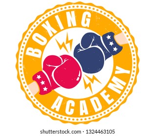 Vector vintage emblem for a boxing with two gloves. Retro sport logo for boxing academy