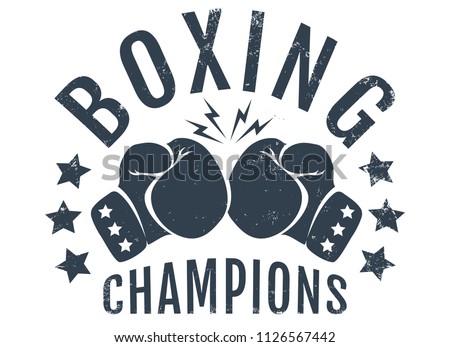 Vector vintage emblem for a boxing with two gloves. Retro logo for boxing champions.
