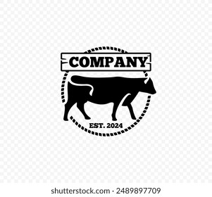 Vector vintage emblem with cow silhouette
