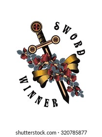 vector vintage emblem of a human skull and a sword, heraldry and symbols
