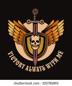 vector vintage emblem of a human skull and a sword, heraldry and symbols