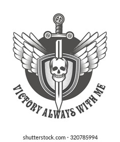 vector vintage emblem of a human skull and a sword, heraldry and symbols