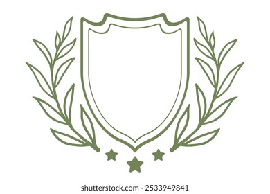 Vector vintage emblem for wedding with shield and wreath. Retro logo template with wreath and shield.