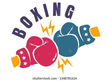 Vector vintage emblems for a boxing with gloves. Vector retro logo for boxing