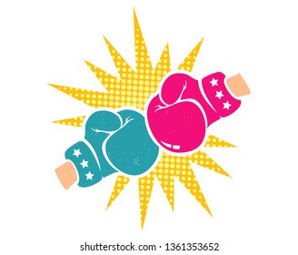 Vector vintage emblems for a boxing with gloves. Vector retro poster for boxing