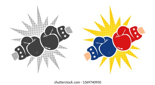 Vector vintage emblems for a boxing with gloves. Vector retro logo for boxing