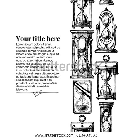 Vector vintage engraving template with hourglass seamless pattern stripe. Place for your text.