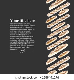 Vector vintage engraving template with long loaf and baguette. Seamless pattern stripe. Place for your text.