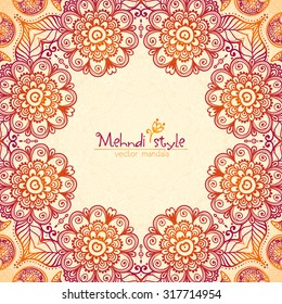Vector vintage ethnic square floral frame in Indian mehndi style
