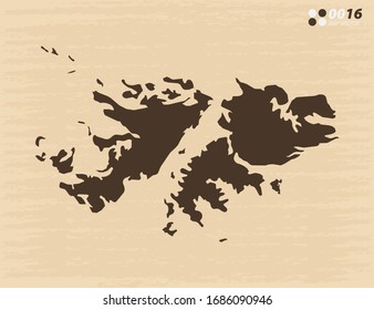Vector vintage of Falkland Islands map on old paper background.