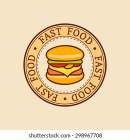 Vector vintage fast food logo. Retro hand drawn burger, hipster sandwich sign. Bistro icon. Eatery emblem for street restaurant, cafe, bar menu design.