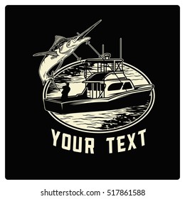 Vector vintage fisherman with boats for logo design