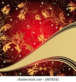 Vector  Vintage floral background Red and Gold