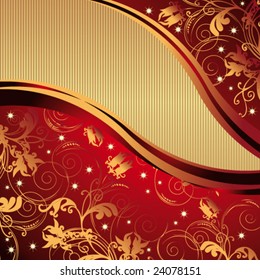 Vector Vintage fondo floral Rojo y Oro