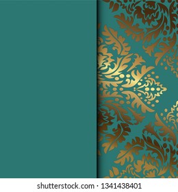 Vector vintage floral decorative background for design invitation card, booklet, print. Gold and green