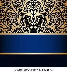 Vector vintage floral decorative background for design invitation card, booklet, print. Gold and blue.