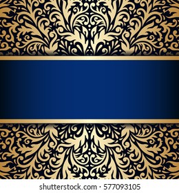 Vector vintage floral decorative background for design invitation card, booklet, print. Gold and blue.