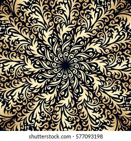 Vector vintage floral decorative background for design invitation card, booklet, print. Gold and blue.