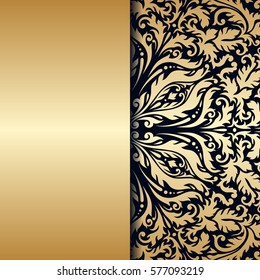 Vector vintage floral decorative background for design invitation card, booklet, print. Gold and blue.