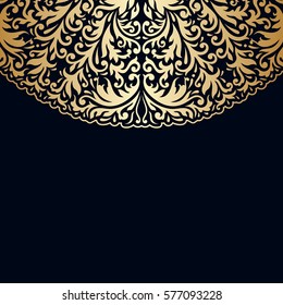 Vector vintage floral decorative background for design invitation card, booklet, print. Gold and blue.