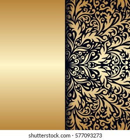Vector vintage floral decorative background for design invitation card, booklet, print. Gold and blue.