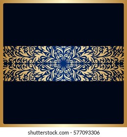 Vector vintage floral decorative background for design invitation card, booklet, print. Gold and blue.