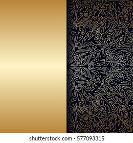 Vector vintage floral decorative background for design invitation card, booklet, print. Gold and blue.