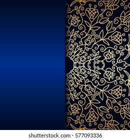 Vector vintage floral decorative background for design invitation card, booklet, print. Gold and blue.