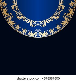 Vector vintage floral decorative background for design invitation card, booklet, print. Gold and blue.