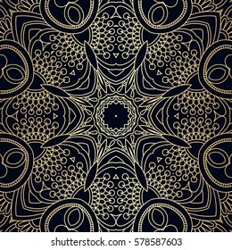 Vector vintage floral decorative background for design invitation card, booklet, print. Gold and blue.