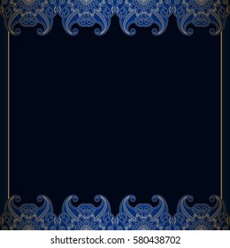 Vector vintage floral decorative background for design invitation card, booklet, print. Gold and blue.