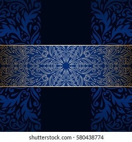 Vector vintage floral decorative background for design invitation card, booklet, print. Gold and blue.