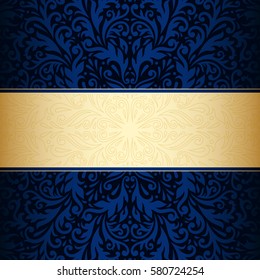Vector vintage floral decorative background for design invitation card, booklet, print. Gold and blue.
