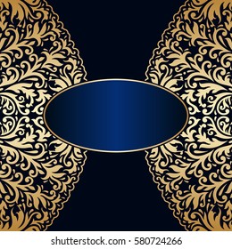 Vector vintage floral decorative background for design invitation card, booklet, print. Gold and blue.