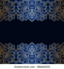 Vector vintage floral decorative background for design invitation card, booklet, print. Gold and blue.