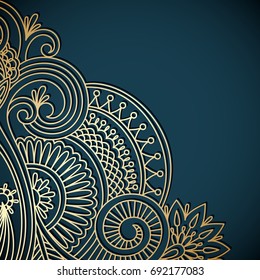 Vector vintage floral decorative background for design invitation card, booklet, print. Gold and blue.