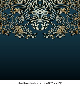 Vector vintage floral decorative background for design invitation card, booklet, print. Gold and blue.