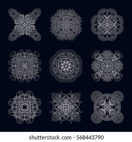 Vector vintage floral decorative ornamental element for design rosette, invitation card, print, embroidery.