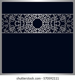 Vector Vintage Floral Decorative Ornaments For Design Invitation Card, Booklet, Print, Embroidery. Silver And Blue