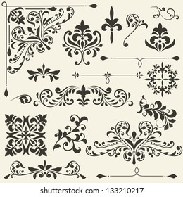 Vector  Vintage Floral  Design Elements On Gradient Background, Fully Editable Eps 8 File