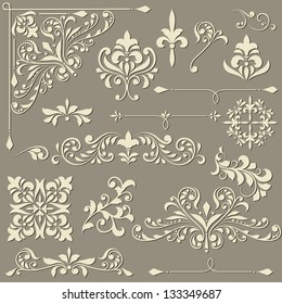 vector  vintage floral  design elements on gradient background, shadows on separate layer, fully editable eps 8 file