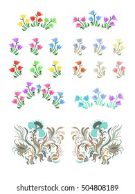 Vector vintage floral design with retro flowers. 