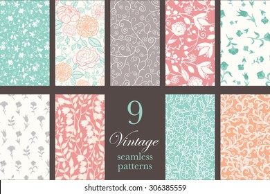 Vector Vintage Floral Elegant 9 Set Seamless Pattern