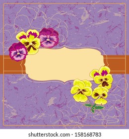 Vector Vintage Floral Frame With Blooming Pansies.