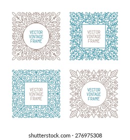 Vector vintage floral frame set for your text, monogram or pictogram in mono line style