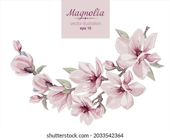 Vector vintage floral for gift wrap, fabric, cover and interior design with flowers.  Magnolia flowers and leaves. 
