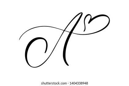 Vector Vintage floral letter monogram A. Calligraphy element flourish. Hand drawn sign for page decoration and design illustration swirl ornament. Decorative for wedding cards and invitations