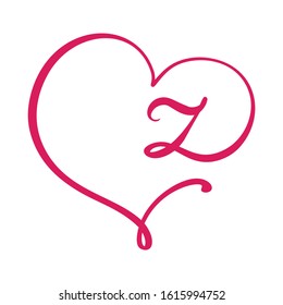 Vector Vintage floral monogram letter Z. Calligraphy element logo Valentine flourish frame. Hand drawn heart sign for page decoration and design illustration. Love wedding card or invitation.
